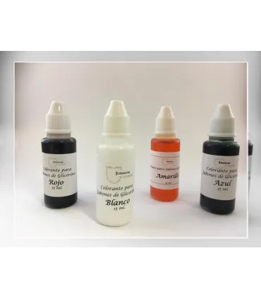 Pack 4 colorantes para Jabones Glicerina Amarillo, Azul, Rojo, Blanco
